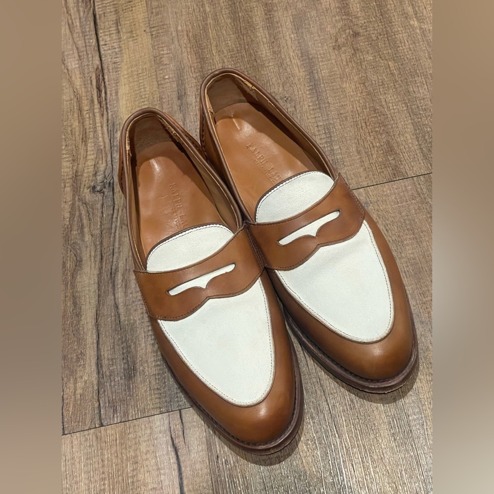 Ralph Lauren Purple Label Brown White Suede Leather Loafers Unisex